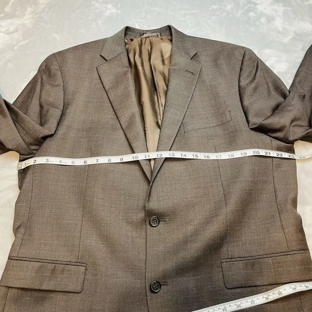 Lauren‎ Ralph Lauren Wool Blazer Mens 44L Olive Brown Micro Plaid Two Button